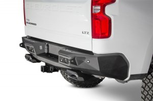 GMC Sierra Bumper - Rear - Addictive Desert Designs - Stealth Fighter with Backup Sensor Cutouts - Hammer Black - `19-`20 GMC Sierra Bumper - Rear - Addictive Desert Designs - Stealth Fighter with Backup Sensor Cutouts - Hammer Black - `19-`20